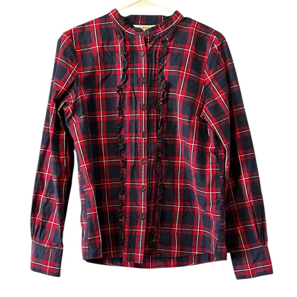 Brooks Brothers Red Fleece Button-down Shirt Women's Size 4 Red Plaid Ruffle‎